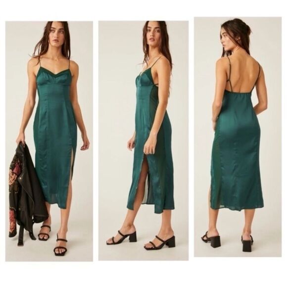 Free People Dresses & Skirts - NWT Free People x Intimately FP City Cool Evergreen Green Midi Slip Dress Medium
